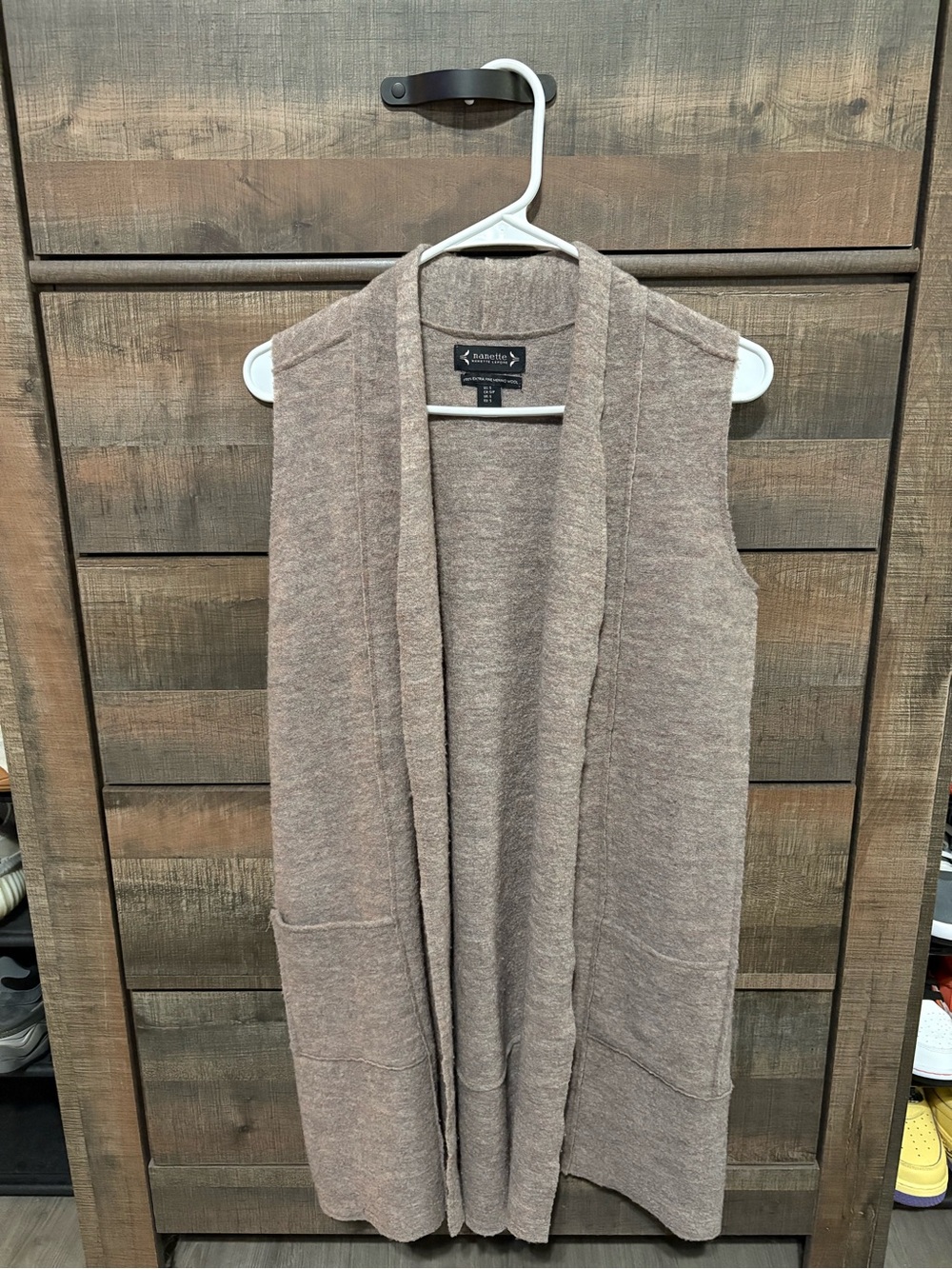 Nanette Lepore Taupe Open-Front Sleeveless Wool Vest